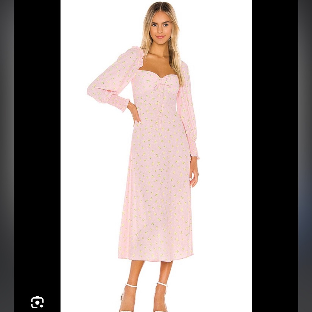 Faithfull The Brand Cottage Core Pink Dress Midi Med